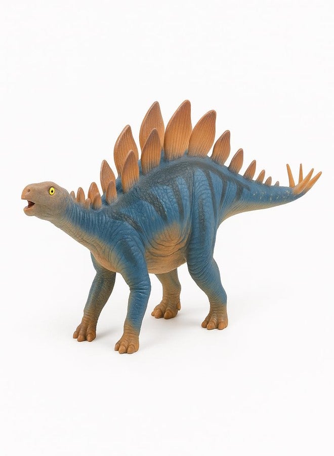 DTR Creation Stegosaurus Dinosaur Toy ? 31 cm Realistic Dino Figure, Blue with Orange Spikes, Soft Rubber Prehistoric Animal Model for Kids - Image 1